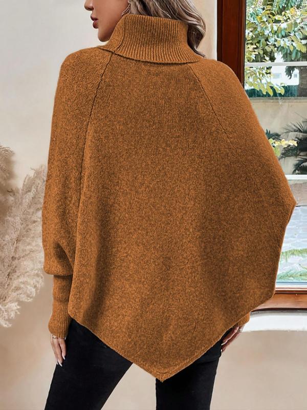 Women's Plain Fake Buttons Batwing Sleeve Sweater, Fall Outfits, Earthtone Fallfreshness, Sweater for Women, Casual Long Sleeve High Neck Jumper for Fall & Winter, Fashion Ladies' Knitwear for Daily Wear, Going Out Outfits