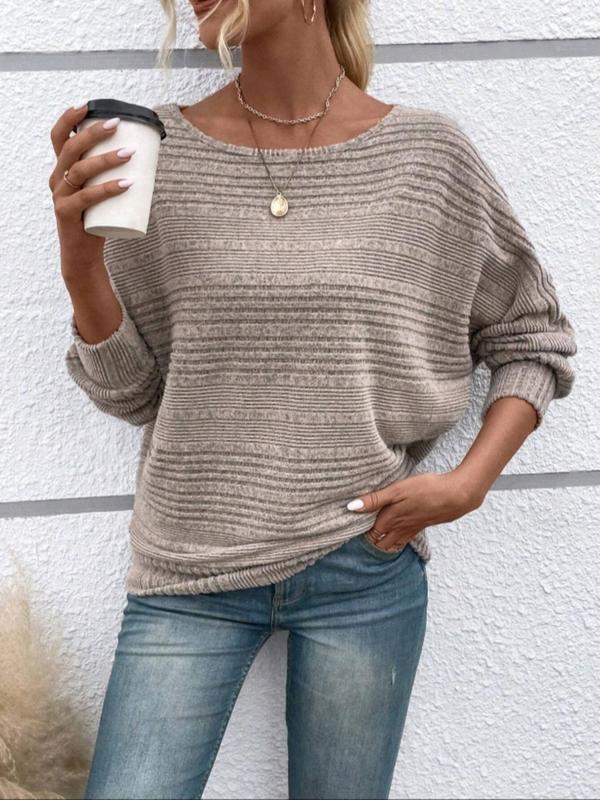 Women's Plain Batwing Sleeve Sweater, Casual Long Sleeve Jumper for Daily Outdoor Wear, Ladies Knitwear for Fall & Winter