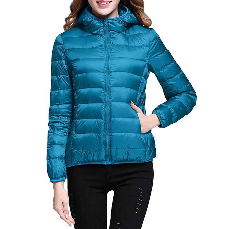 Keusn Women'S Packable down Jacket Lightweight Puffer Jacket Hooded Winter Coat Hot Pink L KEUSN