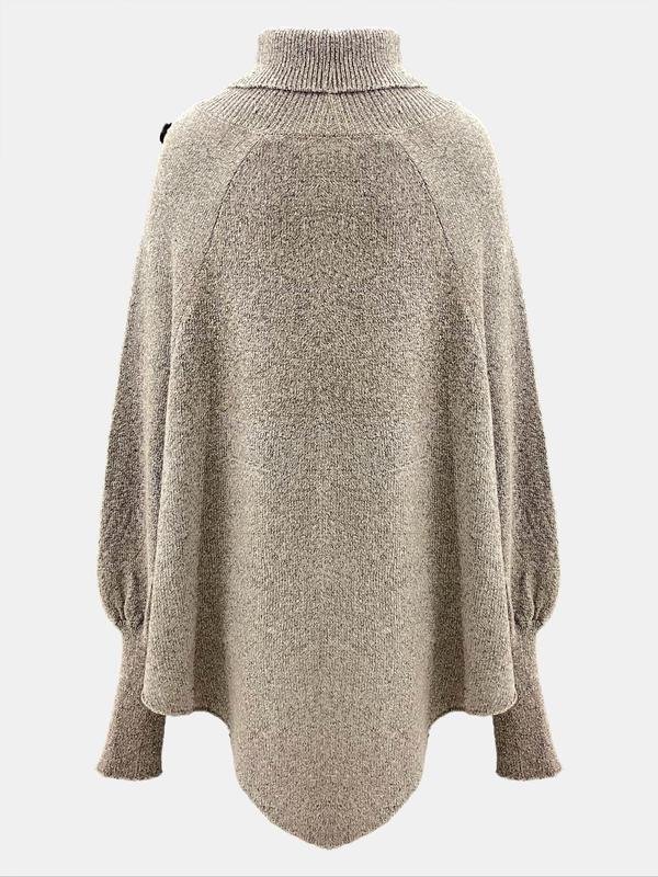 Women's Plain Fake Buttons Batwing Sleeve Sweater, Fall Outfits, Earthtone Fallfreshness, Sweater for Women, Casual Long Sleeve High Neck Jumper for Fall & Winter, Fashion Ladies' Knitwear for Daily Wear, Going Out Outfits