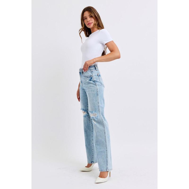 JUDY BLUE HI WAIST RIGID MAGIC DESTROY 90'S STRAIGHT LEG JEANS