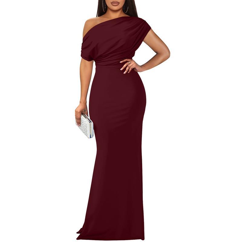 OYS Women's Elegant Sleeveless Off Shoulder Bodycon Long Formal Party Evening Dress Fabric Polyester