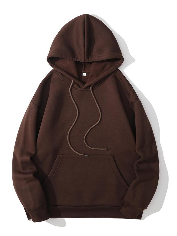 Women's Plain Drawstring Pocket Hoodie, Vintage Minimalist Comfort Longsleeves Hooded Sweatshirt Pullover for Holiday Outdoor, Comfort Hoodie, Lady Clothes for Fall & Winter, Womenswear, Downtown Girl Clothes