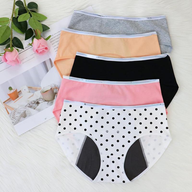 Womens Period Underwear Menstrual Period Panties Postpartum Cotton Panties 5 Pack