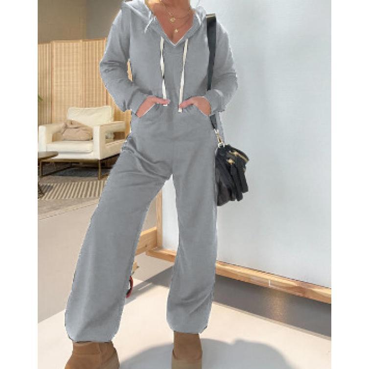 2024 Autumn and Winter New Women's Clothing Fashion All-Match Jumpsuit Casual Solid Color Hoodie Women