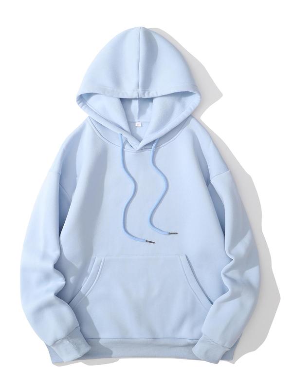 Women's Plain Drawstring Pocket Hoodie, Vintage Minimalist Comfort Longsleeves Hooded Sweatshirt Pullover for Holiday Outdoor, Comfort Hoodie, Lady Clothes for Fall & Winter, Womenswear, Downtown Girl Clothes