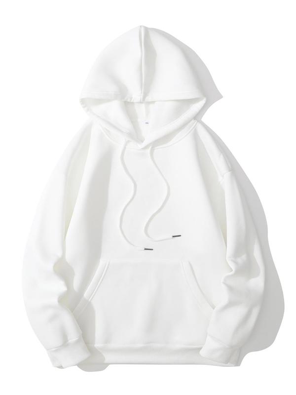 Women's Plain Drawstring Pocket Hoodie, Vintage Minimalist Comfort Longsleeves Hooded Sweatshirt Pullover for Holiday Outdoor, Comfort Hoodie, Lady Clothes for Fall & Winter, Womenswear, Downtown Girl Clothes