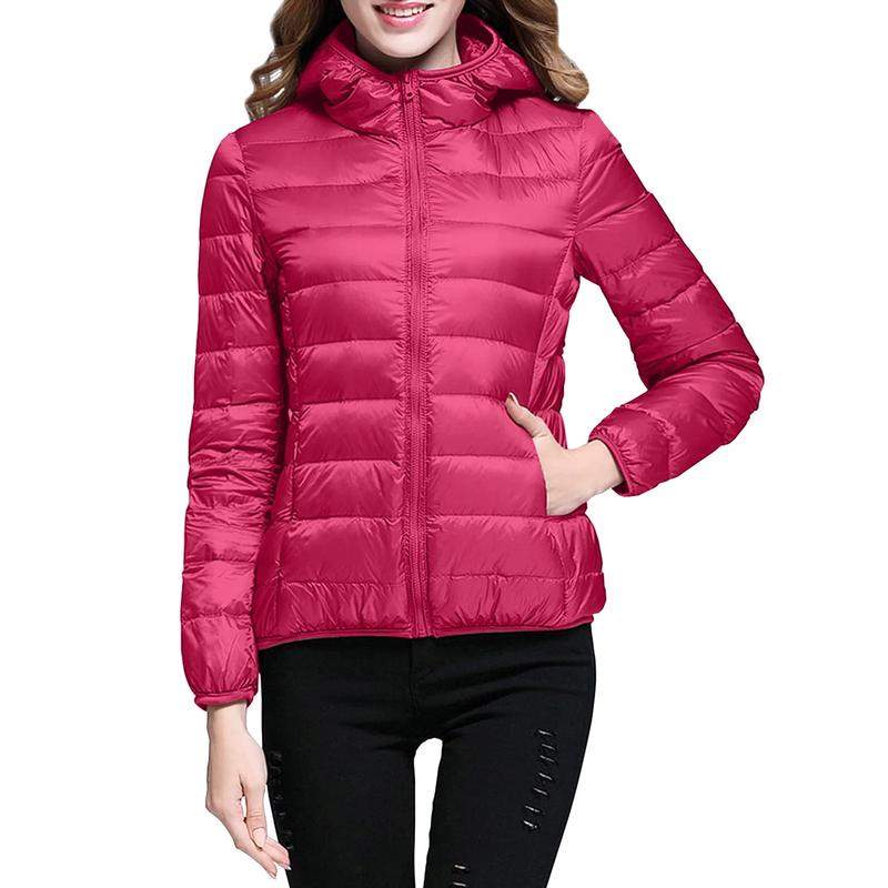 Keusn Women'S Packable down Jacket Lightweight Puffer Jacket Hooded Winter Coat Hot Pink L KEUSN