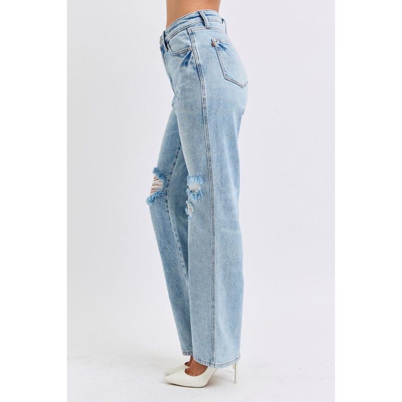 JUDY BLUE HI WAIST RIGID MAGIC DESTROY 90'S STRAIGHT LEG JEANS