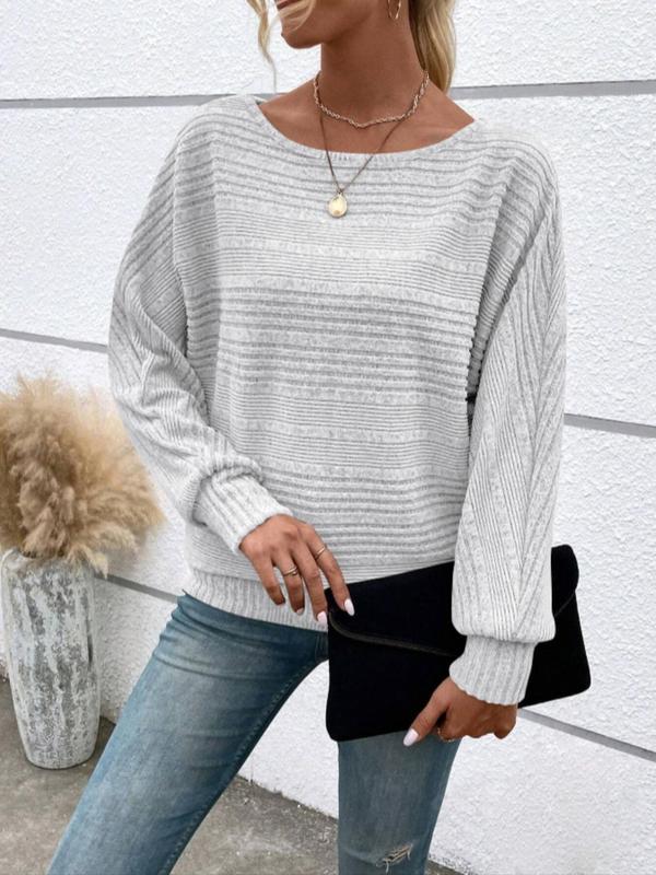 Women's Plain Batwing Sleeve Sweater, Casual Long Sleeve Jumper for Daily Outdoor Wear, Ladies Knitwear for Fall & Winter