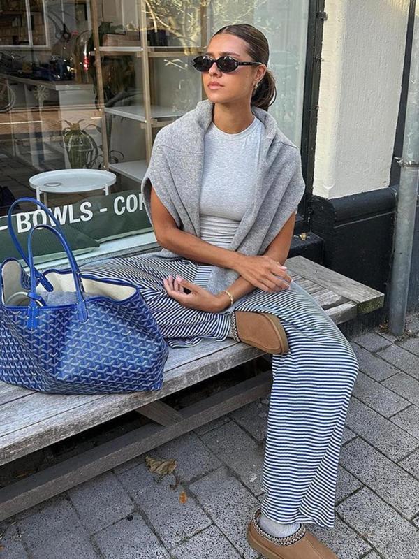 Women's Striped Print Drawstring Waist Wide Leg Pants, Casual Comfy Trousers for Daily Wear, Ladies Bottoms for All Seasons