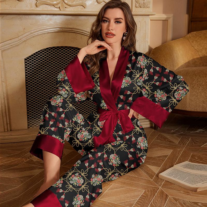 Pjs set, Christmas style, loose and comfort long sleeve and pants, women homewear for autumn and winter, 2024 newest floral Loungewear