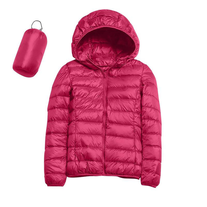 Keusn Women'S Packable down Jacket Lightweight Puffer Jacket Hooded Winter Coat Hot Pink L KEUSN