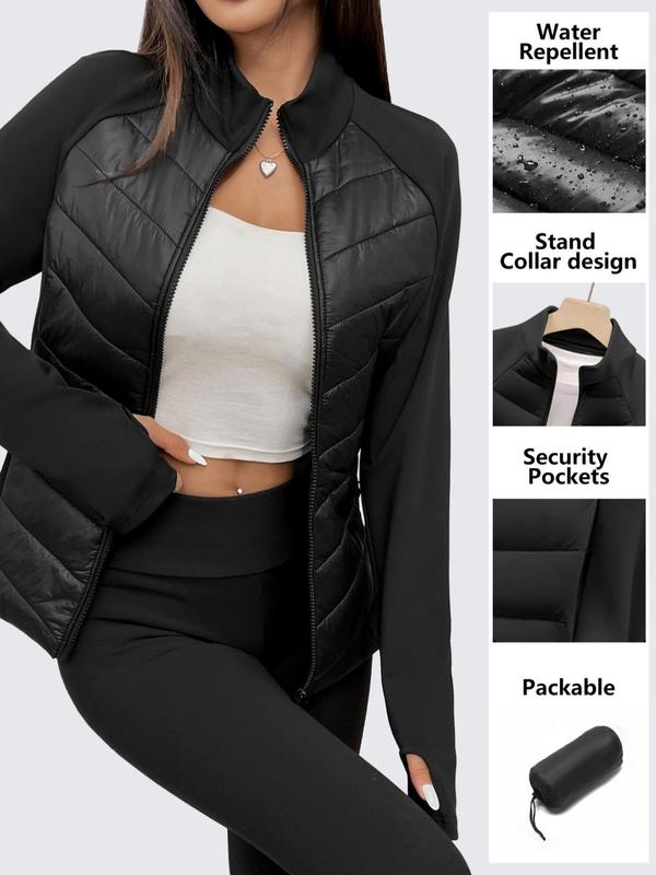 Women's Thumb Hole Raglan Sleeve Pocket Zip Up Jacket, Casual Long Sleeve Stand Collar Outerwear for Fall & Winter, Women's Clothes for Daily Wear Tops