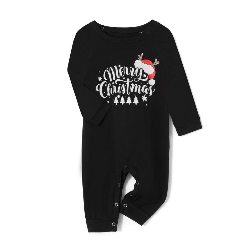 Family Matching Christmas Pajamas, Romper Letter Print Long Sleeve Tops and Plaid Pants Sleepwear Set