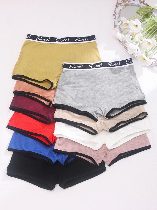 Women's Contrast Binding Letter Tape Boxer Brief, Soft Comfy Breathable Drop Waist Briefs, Underwear for All Seasons