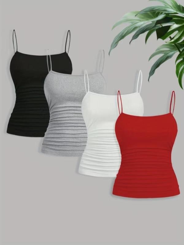 Women's Solid Ruched  Cami Top, Casual Sleeveless Top for Fall & Winter, Ladies Clothes for Daily Wear