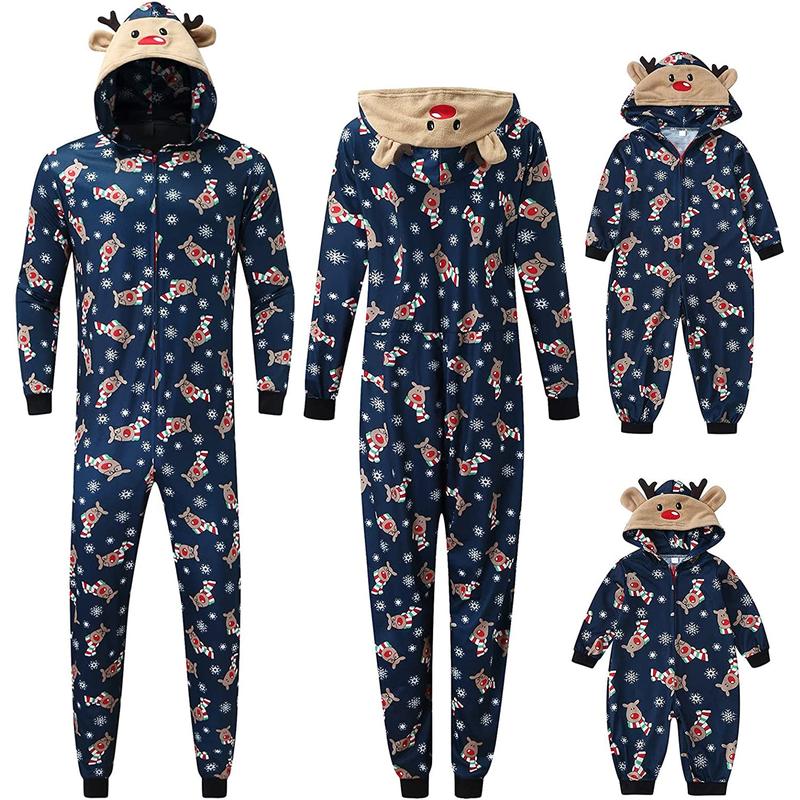 Christmas Onesies for Family Elk Antler Hooded Onesie Pajamas Long Sleeve Comfy Loungewear