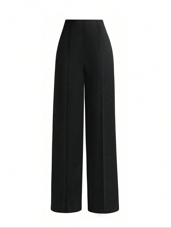 Women's Solid Elastic Waist Wide Leg Suit Pants, Elegant High Waist Trousers for Work Office Business, Ladies Bottoms for All Seasons