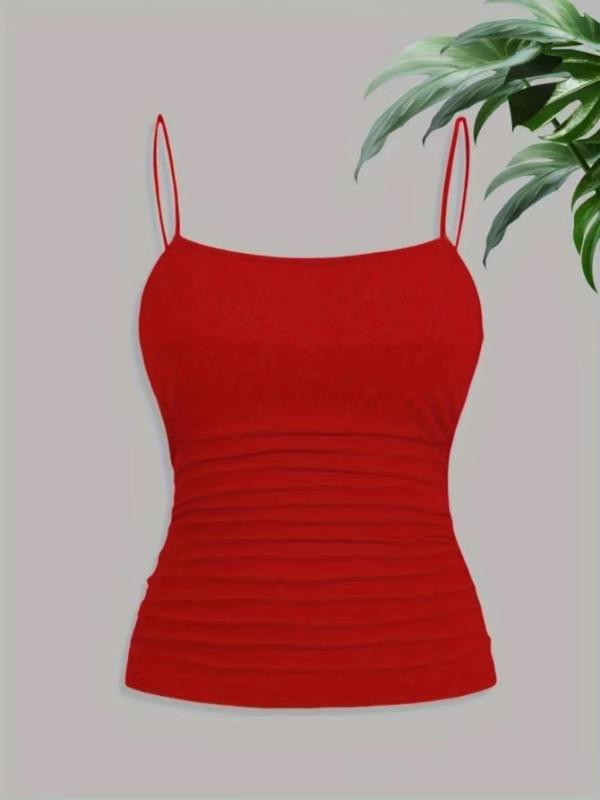 Women's Solid Ruched  Cami Top, Casual Sleeveless Top for Fall & Winter, Ladies Clothes for Daily Wear