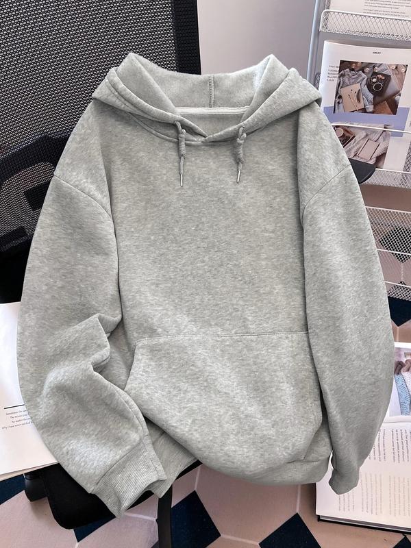 Women's Solid Color Drawstring Pocket Hoodie, Casual Long Sleeve Hooded Sweatshirt for Fall & Winter, Women's Clothes for Daily Wear