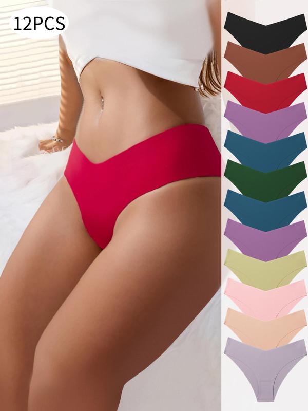 Women's Solid Color Drop Waist Panty, Soft Comfy Breathable Seamless Panty for Daily Wear, Women's Underwear for All Seasons