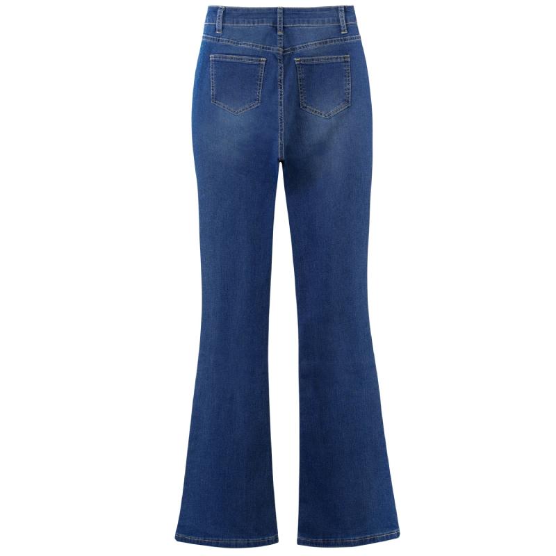 High Waist Plus Size Jeans, Women's Solid Stretchy Jeans with Pocket and Button Fly flare  jeans