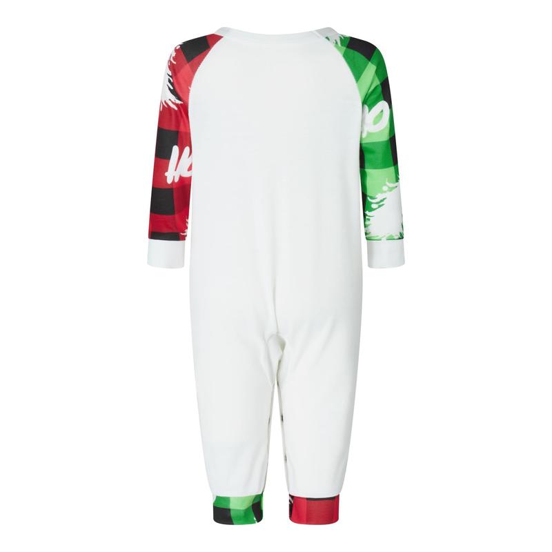 Green Matching Christmas Pajamas For Familyt, Long Sleeve Tree Letters Print T-shirt with Plaid Pants Sleepwear Loungewear