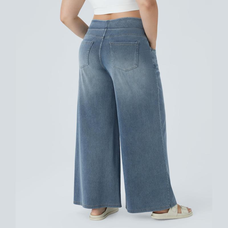 Halara Halara Flex™ High Waisted Multiple Pockets Wide Leg Washed Stretchy Knit Casual Plus Size Jeans