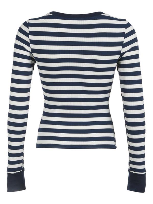 Women's Striped Print Scoop Neck Ribbed Tee, Casual Long Sleeve T-shirt for Fall & Winter, Women's Clothing for Daily Wear