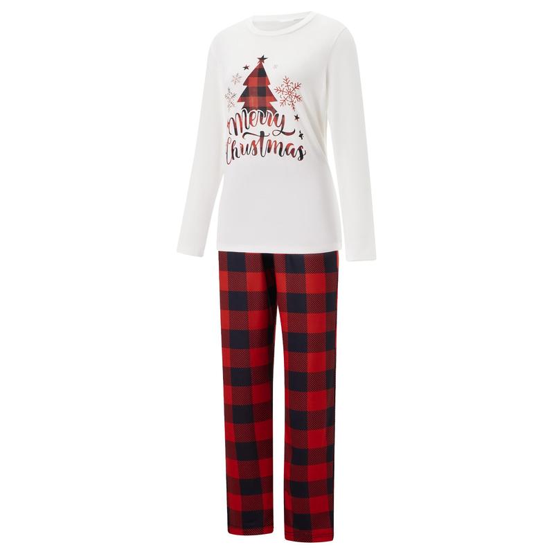 New Christmas Pajamas For Family Tree Letter Plaid Print Holiday Pajamas Sleepwear