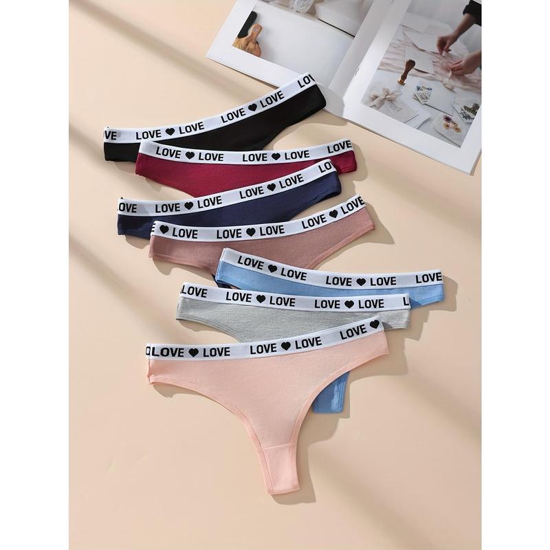 7pcs Letter Print Cotton Thongs, Sexy Comfy Breathable Stretchy Intimates Panties, Women's Lingerie & Underwear sexy knicker Women's High womenswear bodysuit Women's Seamless do not dry clean print