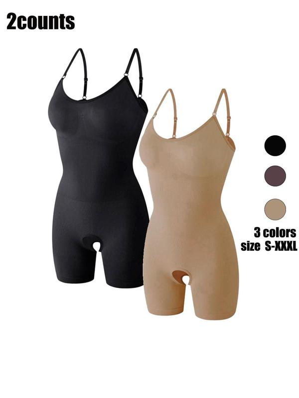 Women's Solid Adjustable Strap Shapewear Bodysuit, High Stretch Tummy Control Shaper, Ladies Shapewear for All Seasons