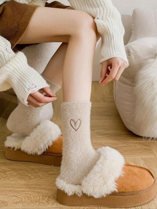 Women's Heart Pattern Mid-calf Socks, Casual Soft Comfy Warm Socks for Fall & Winter, Women's Socks for Daily Wear