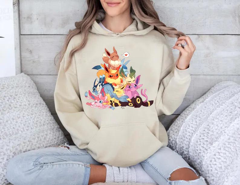 Eevee Eeveelution Sweatshirt, Slyveon, umbreon, Espeon, Flareon Anime, Vintage Anime Sweater, Anime lover gift, Anime merch, Anime Lover Sweatshirt, Hoodie Gift, Gift for anime fan, Sweater, Anime Gift, Kawaii