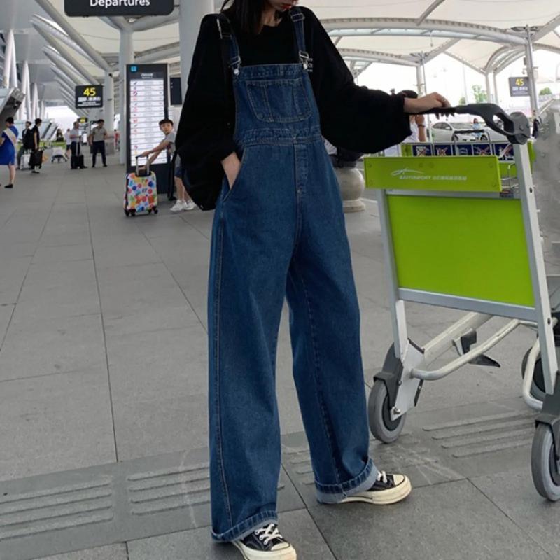 Y2K Women Denim Jumpsuit Straps Wide Leg Overalls Streetwear Blue Jean Playsuit - Womenswear Casual Comfort Adjustable Clothing