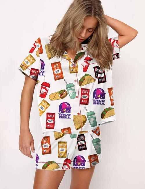 Taco Bell Pajamas Set Print Comfy Sleepwear & Loungewear Pjs Short Sleeve Top & Shorts