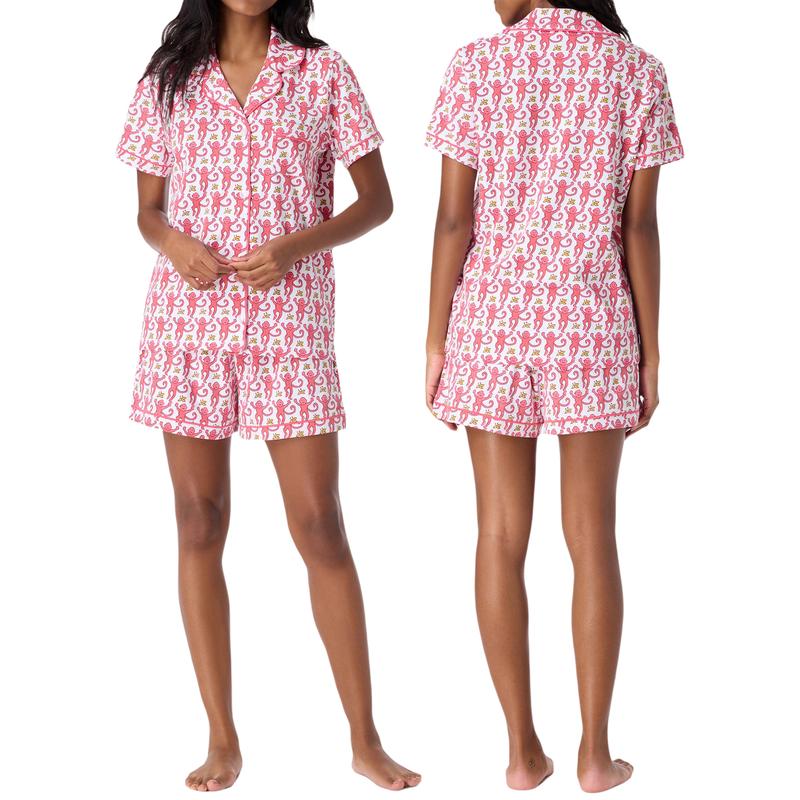 Mother and daughter pajamas monkey print short sleeve shirts loungewear and shorts pajamas soft loungewear