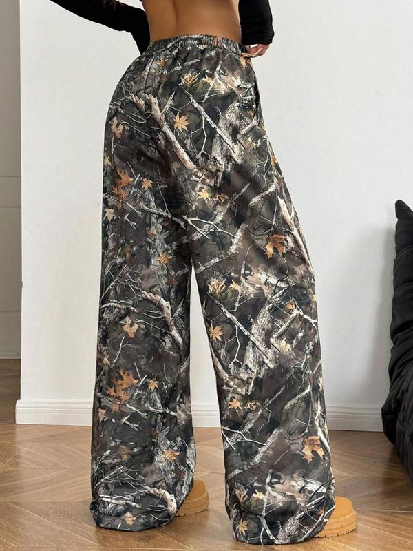 Women's Camo Print Trousers, Casual Comfy Tree Print Trousers for Daily Wear, Ladies Bottoms for Fall & Winter