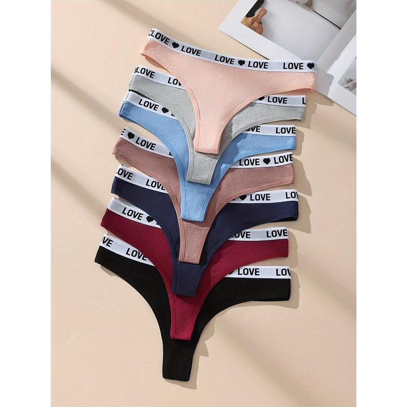 7pcs Letter Print Cotton Thongs, Sexy Comfy Breathable Stretchy Intimates Panties, Women's Lingerie & Underwear sexy knicker Women's High womenswear bodysuit Women's Seamless do not dry clean print