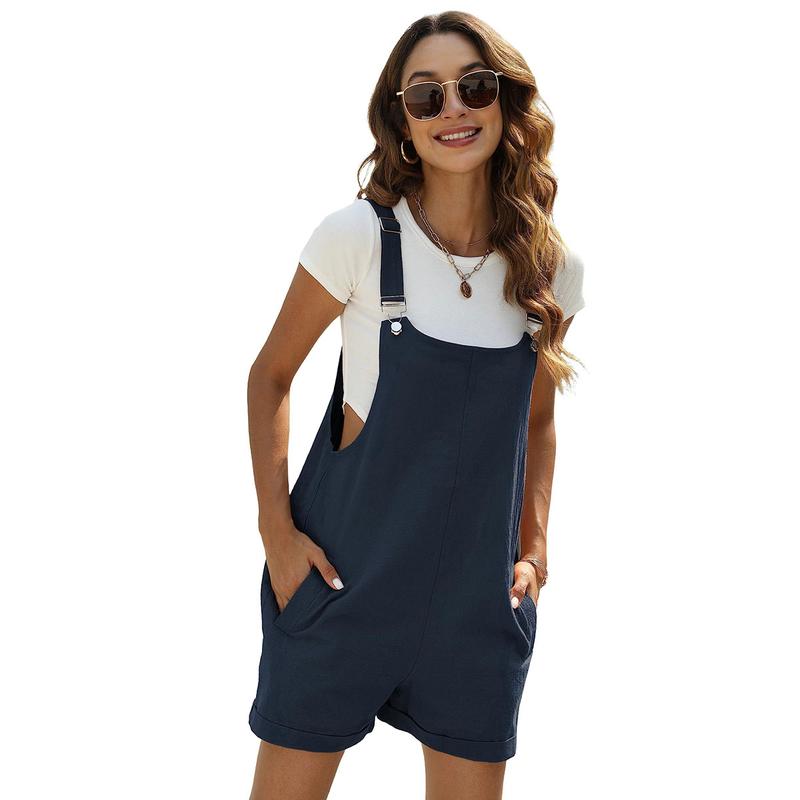 Yeokou Women's Cotton Linen Shorts Overall Casual Summer Bib Overall with Pockets Womenswear Suits