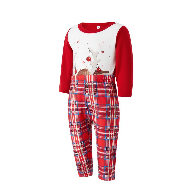 Family Christmas Matching Pajamas, Dad Mom Kid Baby Cartoon Plaid Sleepwear Homewear Sets