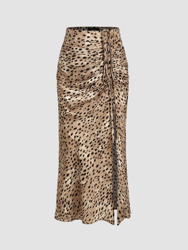 Spot Drawstring Split Maxi Skirt