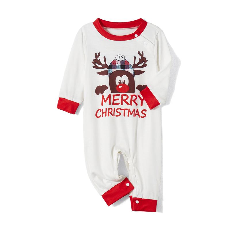 Christmas Family Pajamas Matching Set, Long Sleeve Cartoon Elk T-shirt with Plaid Pants Sleepwear Loungewear