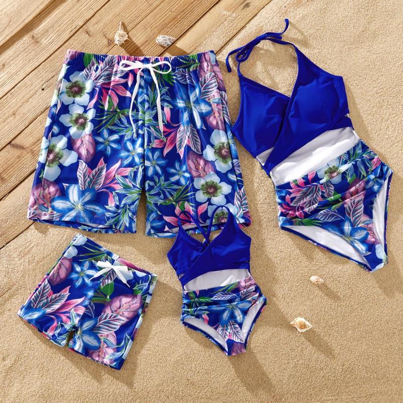 PatPat Family Matching Drawstring Swim Trunks or Crisscross Halter Tie One-Piece Swimsuit