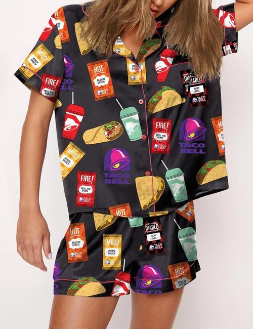 Taco Bell Pajamas Set Print Comfy Sleepwear & Loungewear Pjs Short Sleeve Top & Shorts