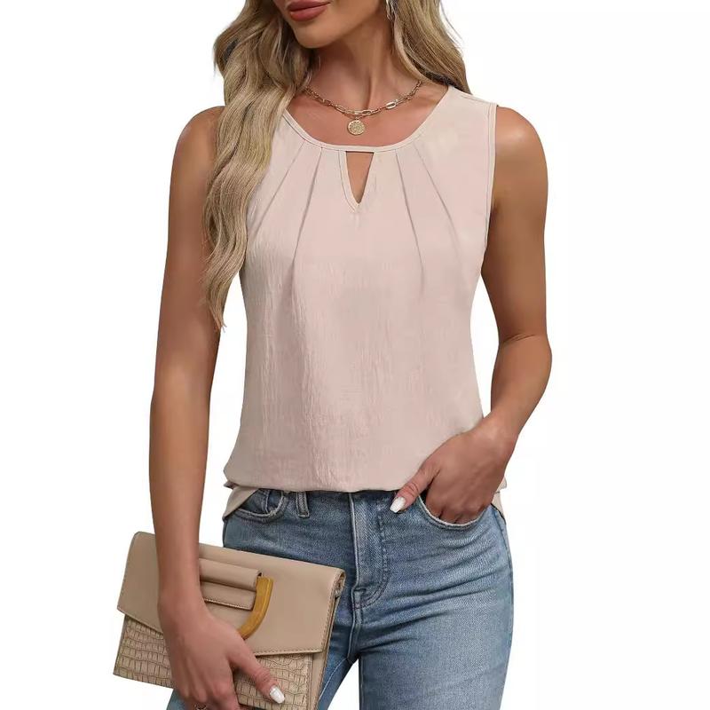 Best Selling Women's Clothes 2024 Hot Summer New Pleated T-shirt Chiffon Vest Hollow Sleeveless Top