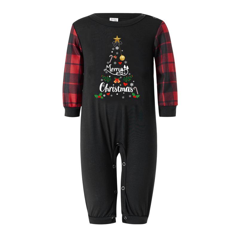 Matching Christmas Pajamas For Family, Letter & Snowflake Print Long-Sleeved Tops + Plaid Trousers Sleepwear Outfits Womenswear