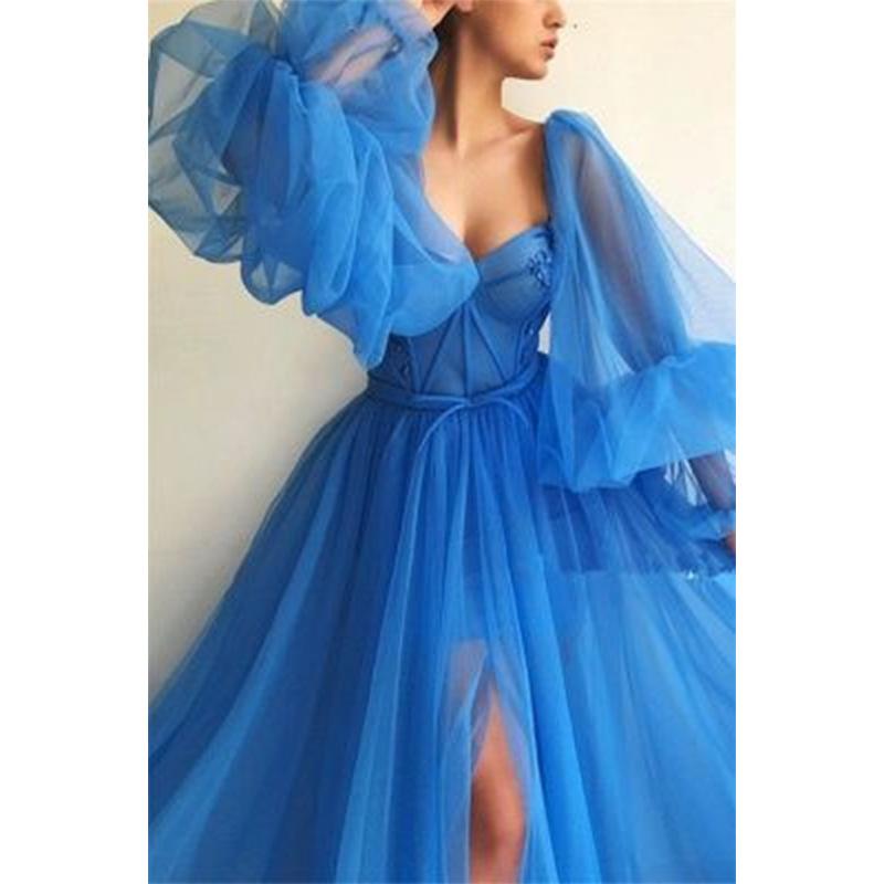 2024 Cross-Border Spring and Summer New European and American Women's Clothing off-Shoulder Mesh Long Sleeve One-Piece Dress Wedding Dress Dress Large Swing Dress