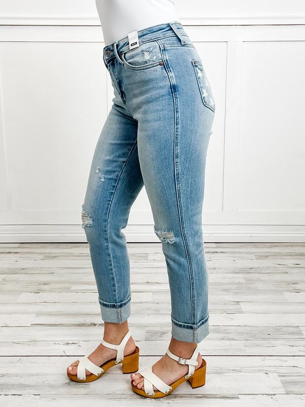 Judy Blue Mid Rise Americana Flag Cuff Denim Jeans